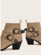 Double Buckle Decor Side Zip Ankle Boots