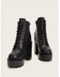 Lace-up Front Lug Sole Chunky Heeled Boots