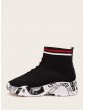 Letter Print Thick Sole High Top Knit Sneakers