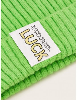 Slogan Patched Neon Cuffed Beanie