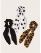 3pcs Polka Dot & Leopard Pattern Scrunchie Scarf