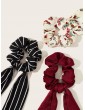 3pcs Striped & Ditsy Floral Pattern Scrunchie Scarf