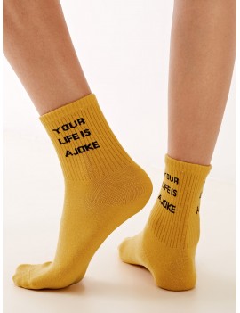 1pair Slogan Graphic Socks