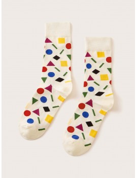 1pair Geometric Pattern Socks