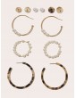 Faux Pearl Decor Hoop Earrings Set 6pairs