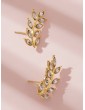 Rhinestone Engraved Leaf Stud Earrings 1pair