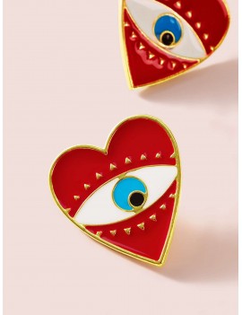 1pair Eye Engraved Heart Stud Earrings