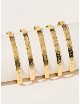 5pcs Letter Engraved Cuffed Bracelet