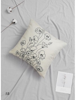 Stick Figure Floral Print Cushion Cover 1pc