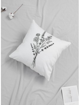 Line Draft Bouquet Print Cushion Cover