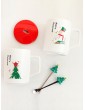 3pcs Christmas Print Ceramic Mug With Lid & Spoon