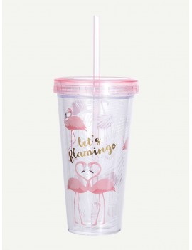 Flamingo Print Straw Cup 380ML