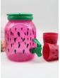 Watermelon Print Water Bottle With Faucet & 4pcs Cup