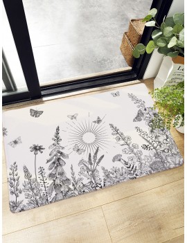 Sketch Plant & Floral Print Floor Mat