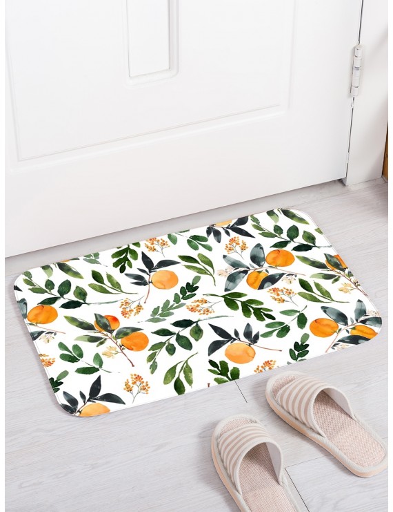 Orange & Leaf Print Floor Mat