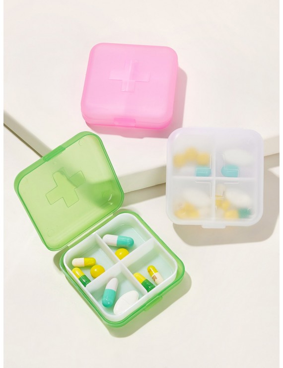 2pcs Random Color Portable 4 Grid Pill Storage Box