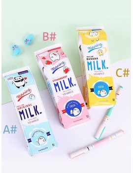 Creative Milk Box Shaped Pencil Bag 1pc