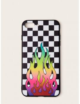 Checkered & Fire Pattern iPhone Case