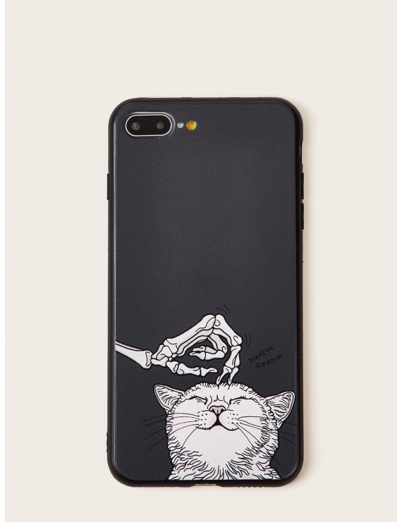Skeleton Hand & Cat Print iPhone Case