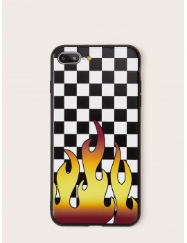 Flame & Checkered Pattern iPhone Case