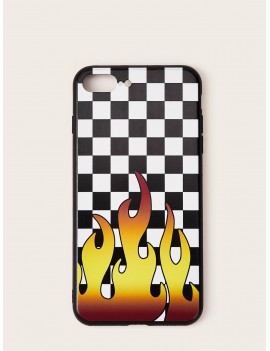 Flame & Checkered Pattern iPhone Case